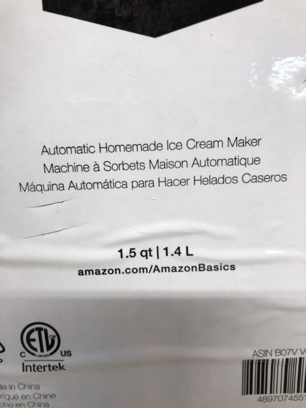 Photo 5 of Amazon Basics 1.5 Quart Automatic Homemade Ice Cream Maker -- factory sealed brand new 