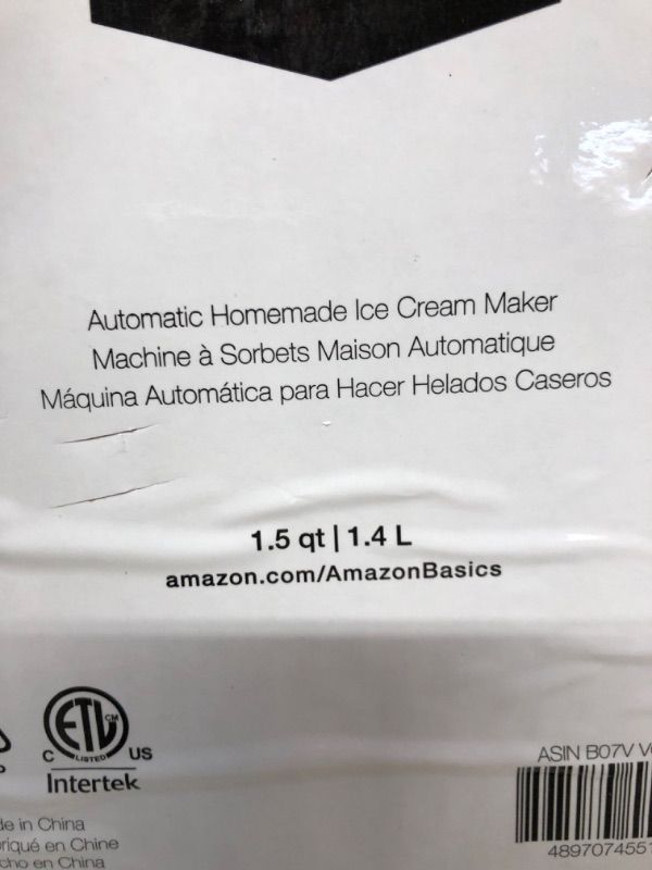Photo 2 of Amazon Basics 1.5 Quart Automatic Homemade Ice Cream Maker -- factory sealed brand new 