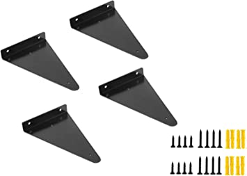 Photo 1 of Floating Shelf Brackets, 8 Inch Shelves Support, Metal Triangle Decorative Shelving Bracket for DIY Floating Shelves, Corner Brace Home Decor, Wall Mounted, Black, 4 Pcs, Z metnal