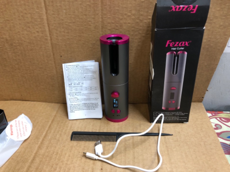 Photo 2 of Fezax Cordless Auto Hair Curler, Automatic Curling Iron with LCD Display Adjustable Temperature & Timer, Portable Rechargeable Rotating Ceramic Barrel Curling Wand Fast Heating for Hair Styling
Brand: Fezax