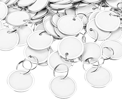 Photo 1 of 100 Pieces Metal Rimmed Key Tags Round Paper Tags with Split Rings (31mm)