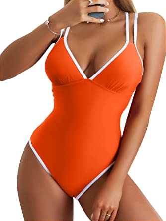 Photo 1 of B2prity Women's V Neck One Piece Swimsuits Tummy Control Bathing Suit Cross Back Swimwear Slimming 1 Piece Swimsuit