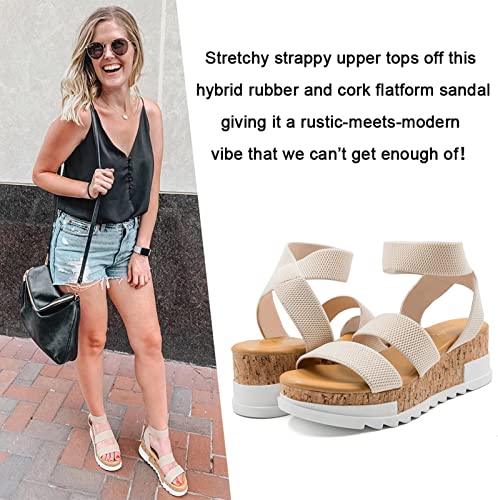 Photo 1 of Athlefit Women's Wedge Sandals Platform Sandals Cork Elastic Strap Sandals 8.5