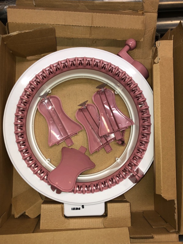 Photo 1 of 48 Needles Knitting Machines with Row Counter, Smart Weaving Loom Knitting Round Loom for Adults/Kids, Knitting Board Rotating Double Knit Loom Machine Kits Pink White 48 Needles