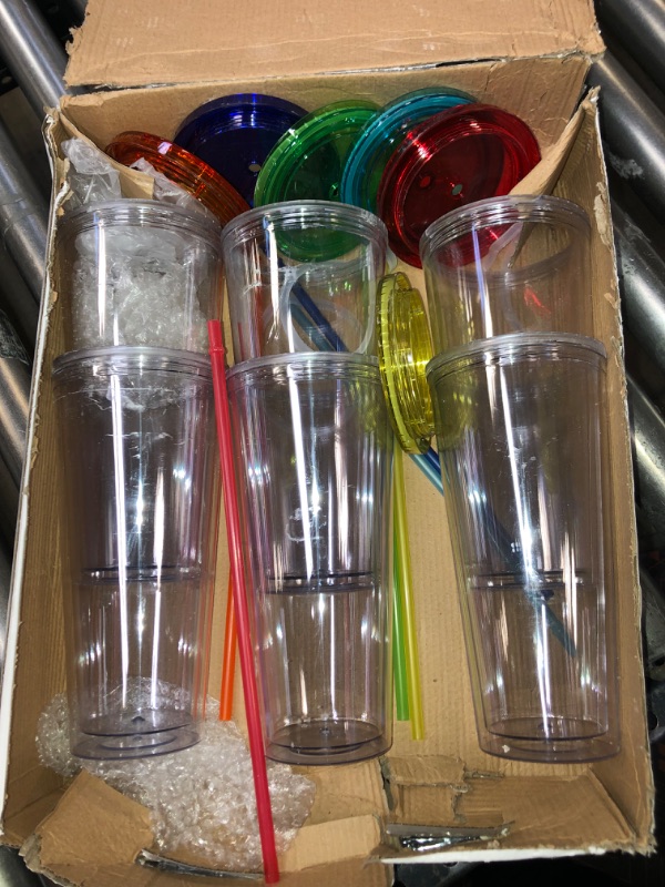 Photo 2 of 32 oz Insulated Travel Tumblers with Lids and Straws 6 Pack - 6 Colors Double Wall Clear Drinking Cups - Reusable Large Plastic Cups for Water, Juice, Iced Coffee and More Hot / Cold Drinks - BPA FREE

