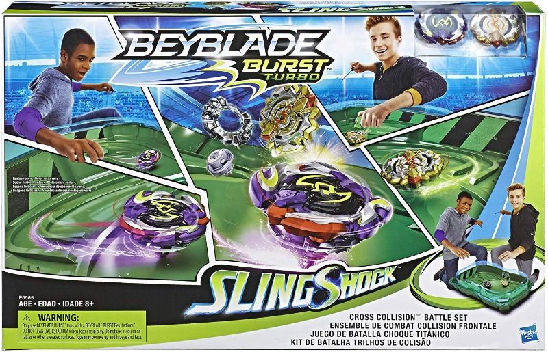 Photo 1 of BEYBLADE Burst Turbo Slingshock Cross Collision Battle Set -- Complete Set with Burst Beystadium, Battling Tops, & Launchers Game -- Age 8+
