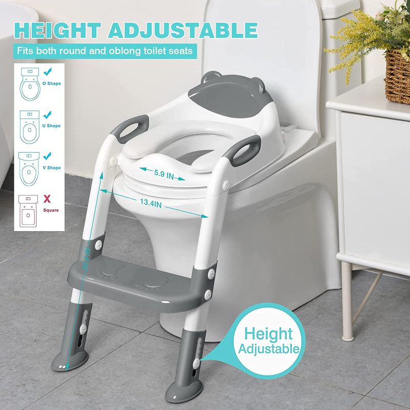 Photo 1 of 711TEK Potty Training Seat with Step Stool Ladder,Potty Training Toilet for Kids Boys Girls Toddlers-Comfortable Safe Potty Seat Potty Chair with Anti-Slip Pads Ladder (Grey)
