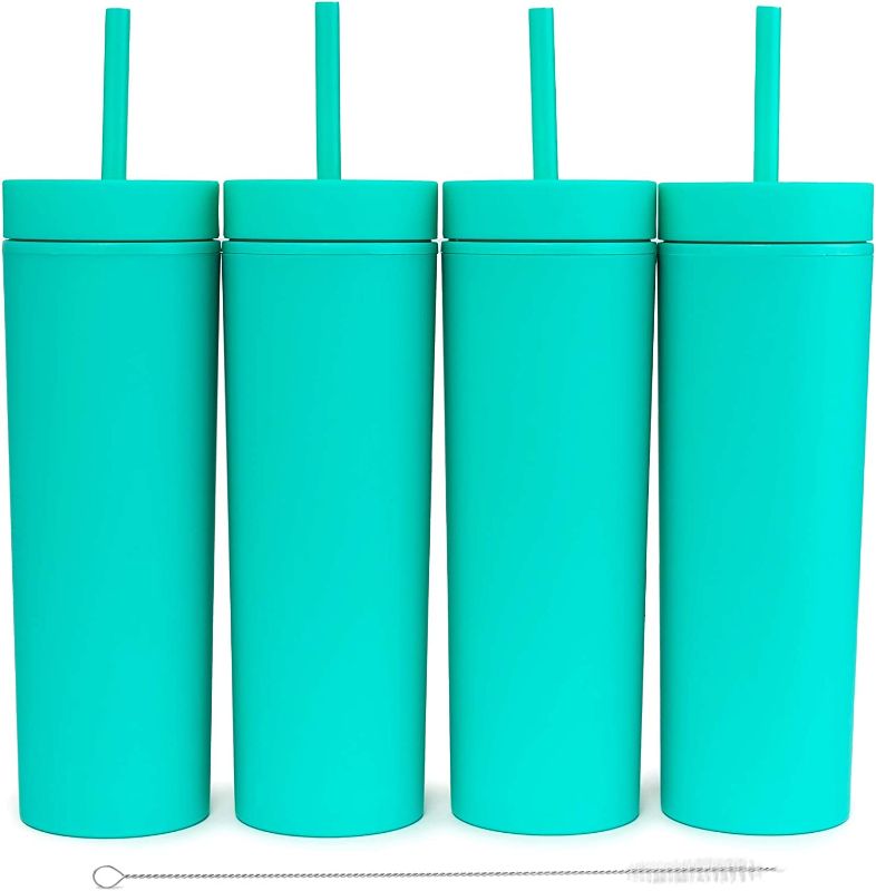 Photo 1 of 16oz Matte Purple/ Sky Blue Colored/Acrylic Tumblers with Lids and Straws | Double Wall Plastic Tumbler With Lid and Straw bulk Cold Reusable Cup