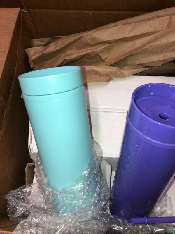 Photo 3 of 16oz Matte Purple/ Sky Blue Colored/Acrylic Tumblers with Lids and Straws | Double Wall Plastic Tumbler With Lid and Straw bulk Cold Reusable Cup