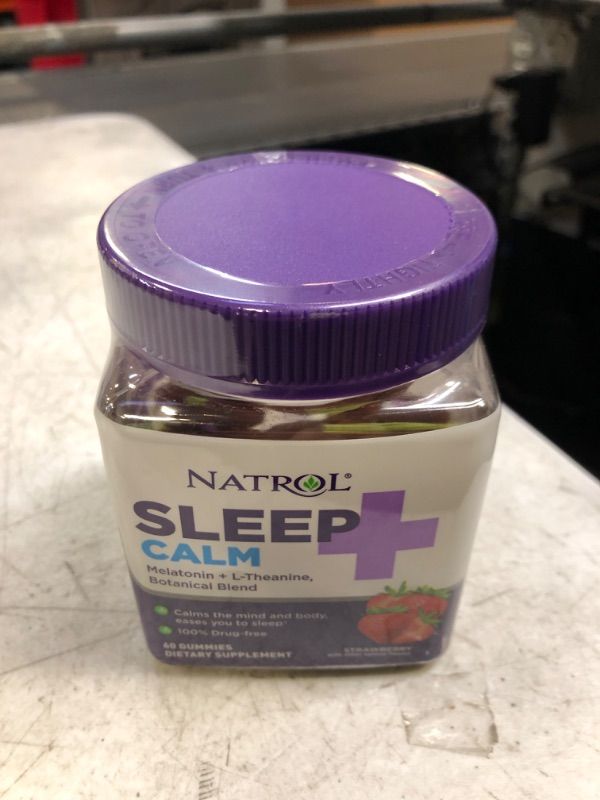 Photo 2 of BB 10/2023---Natrol Sleep+ Calm, Drug Free Sleep Aid Supplement, Calm an Active Mind, Ease to Sleep, 60 Strawberry Flavored Gummies