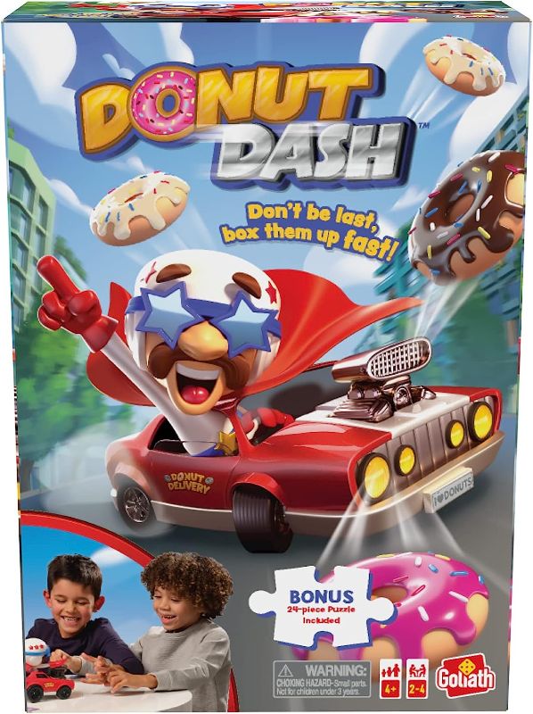 Photo 1 of Goliath Donut Dash Game w/ 24pc Puzzle - Race to Pick Up Matching Donuts, Racecar Does Real Donuts On Table Or Hard Floor - Includes 24-Piece Puzzle