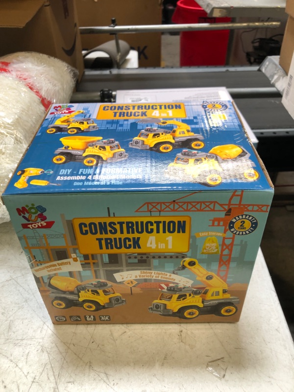 Photo 1 of 4-in-1 Take Apart Construction Toys for Kids, 36Pcs RC Car Trucks w/ Electric 360° Drill Remote Control, DIY STEM Vehicle Building Toy, Sounds, Lights, Rechargeable, 3 4 5 6 7 Year Old Boys, Girls Yellow
