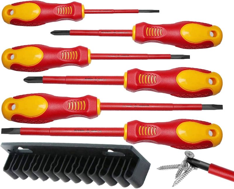 Photo 1 of 1000V Insulated Electrician Screwdriver Set, Professional Premium 6-Piece CR-V Magnetic Phillips & Slotted Screwdriver, with Wall Mounted Organizer, Gifts for Men