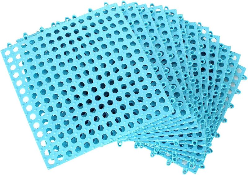 Photo 1 of 12 Pack 11.8" x 11.8" Interlocking Floor Tiles with Drain Holes Soft PVC Non Slip Shower Floor Mat Modular Interlocking Cushion Mat for Drain, Pool, Patio, Balcony, Kennel, Poultry, Floor Grid, Blue