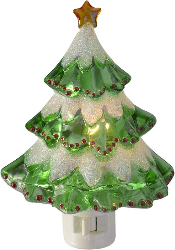Photo 1 of 5.5" Green and White Beaded Frosted Christmas Tree Night Light
