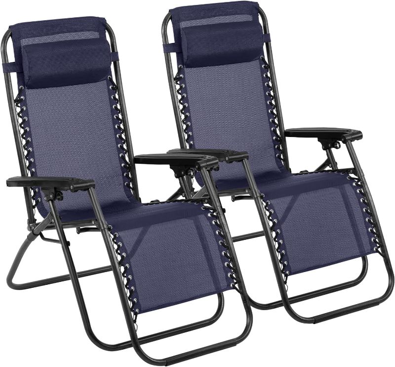 Photo 1 of Patio Chair Outdoor Furniture Zero Gravity Chair Patio Lounge Camping Chair Set of 2 Recliner Adjustable Folding for Pool Side Camping Yard Beach, Blue
