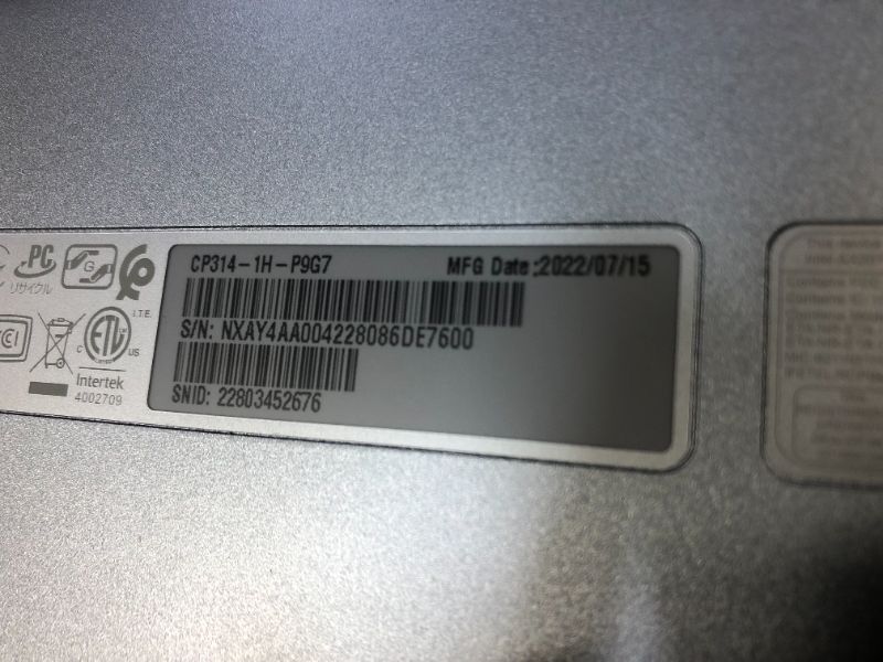 Photo 5 of Acer Chromebook Spin 314 Convertible Laptop | Intel Pentium Silver N6000 | 14" HD Corning Gorilla Glass Touch Display | 4GB LPDDR4X | 128GB eMMC | Intel Wi-Fi 6 AX201 | Chrome OS | CP314-1H-P9G7 Notebook Only 4GB / 128GB / 14" HD