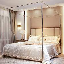Photo 1 of AIKASY Outer Bed Support Canopy Bed Frame Post Queen Size Stainless Steel Bed Canopy Frame Poles Four Corner Bed Bracket Fit for Metal Bed Wood Bed Bedroom Decor (Queen, Silver)