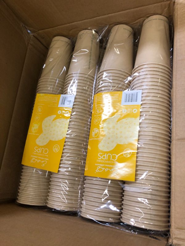 Photo 2 of 100% Compostable Disposable Coffee Cups [16oz 320 Pack] Paper Cups Made from Bamboo, Eco-Friendly, Biodegradable Premium Party Cups, Natural Unbleached by Earth's Natural Alternative 320 Pack 16 Oz Cups