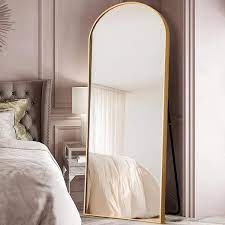 Photo 1 of 71 in. x 28 in. Modern Arched Shape Framed Gold Full Length Floor Standing Mirror
