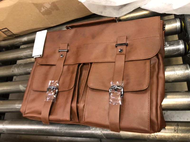 Photo 2 of Leather Messenger Bag for Men,15.6 Inch Vintage Laptop Bag Briefcase Satchel Brown