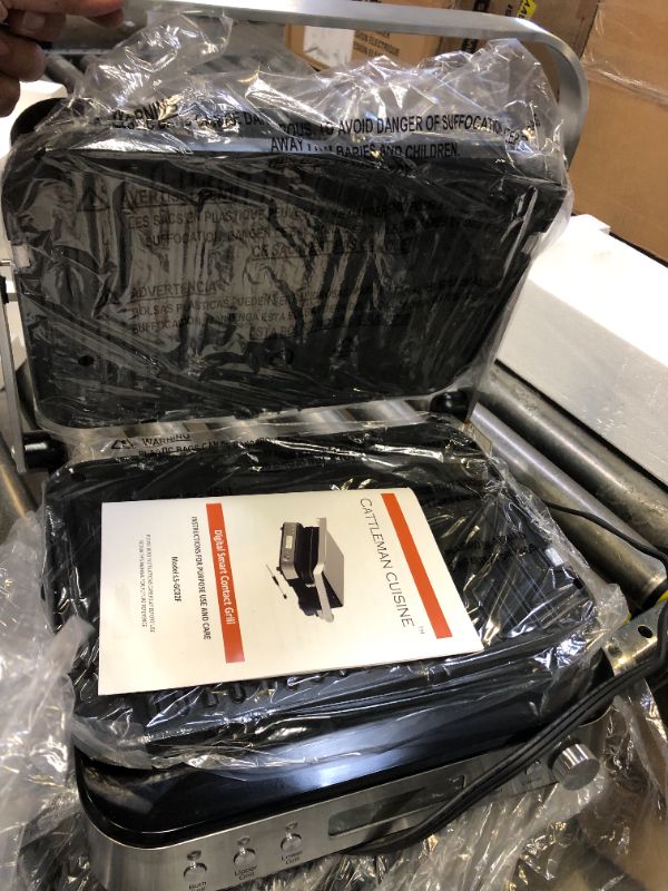 Photo 1 of 5 in 1 Indoor Grill, Panini Press Grill Sandwich Maker, CATTLEMAN CUISINE Electric Contact Grill and Griddle with Removable Nonstick Grill Plates, Smart Probe, LCD Display, Stainless Steel, 1600W