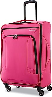 Photo 1 of american tourister 4 kix expandable softside luggage with spinner wheels, pink, checked-medium 25-inch