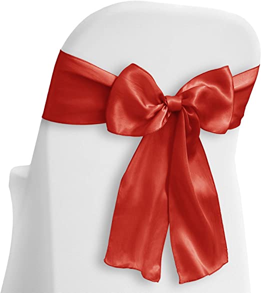 Photo 1 of 10 Elegant Satin Wedding/Party Chair Cover Sashes/Bows - Ribbon Tie Back Sash - Red