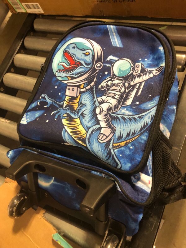 Photo 3 of 3PCS Rolling Backpack for Girls and Boys? Kids Unicorn Dinosaur Wheeled Bookbag Astronaut Dinosaur