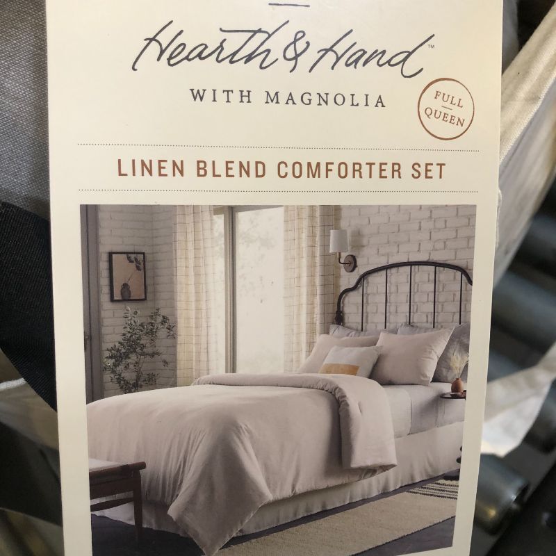 Photo 4 of 3pc Full/Queen Linen Blend Comforter Set Jet Gray - Hearth &#38; Hand&#8482; with Magnolia