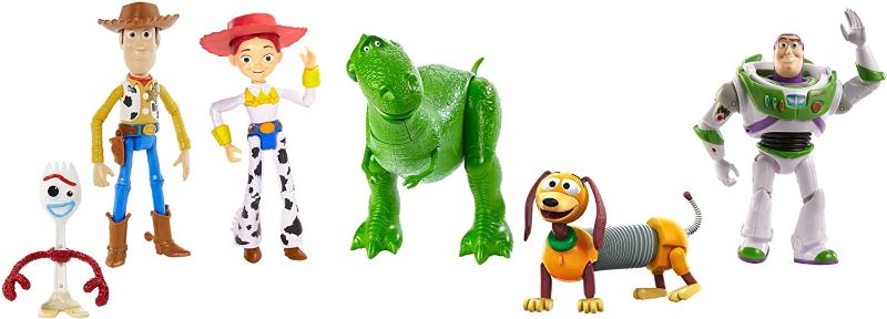 Photo 1 of Disney and Pixar Toy Story 4 Character Figures Story Pack, Road Trip Adventure, 6-Pack Woody, Buzz, Rex, Slinky, Jessie and Forky
