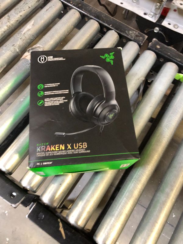 Photo 2 of Razer Kraken X USB Ultralight Gaming Headset: 7.1 Surround Sound - Lightweight Frame- for PC - Classic Black + Base Station V2 Chroma Headset + RGB Headset Stand Green Lighting Only