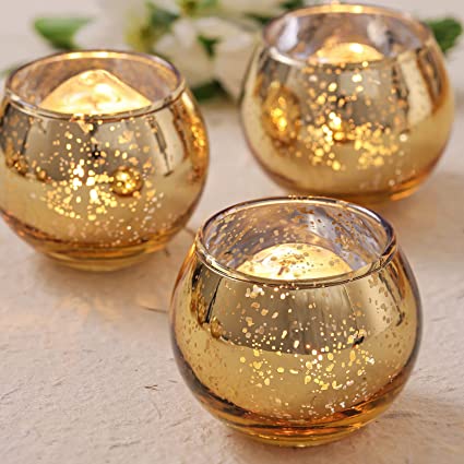 Photo 1 of  Gold Votive Candle Holders for Table Centerpieces, Round Mercury