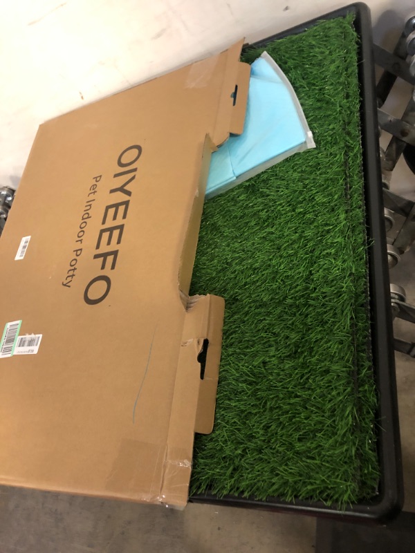 Photo 3 of Oiyeefo Dog Grass pad with Tray,35.5” x 23.6” Indoor Dog Potty System 2 Pics Replacement Grass Mats-5 Pics Disposable Puppy Pads,for Puppy Training Apartment,Balcony and Apartment Use(Large) Large 35.5" x 23.6"