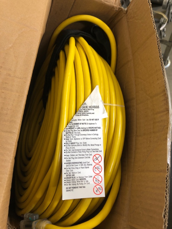 Photo 3 of 250 ft Outdoor Extension Cord Waterproof 12/3 Gauge Heavy Duty with Lighted end, Flexible Cold-Resistant 3 Prong Electric Cord Outside, 15Amp 1875W 12AWG SJTW, Yellow, ETL HUANCHAIN Yellow 250 foot