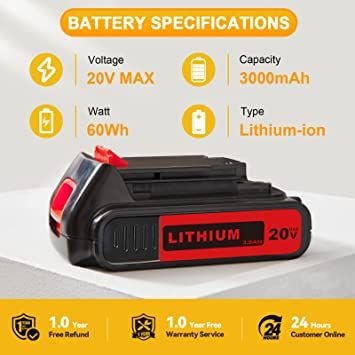 Photo 1 of  LBXR20 20V MAX 3.0Ah Replacement Battery for Black+Decker 20V Battery Lithium LB20 LBX20 LST220 LBXR2020-OPE LBXR20B-2 LB2X4020 Cordless Tool Battery