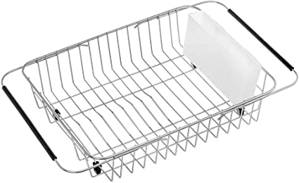 Photo 1 of  Dish Drying Rack, Expandable Dish Drainer Over Sink in Sink On Counter with Utensil Silverware Storage Holder, Rustproof Stainless Steel
