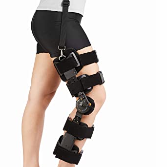 Photo 1 of  Knee Brace with Shoulder Strap, Post Op Hinged Immobilizer Support, Recovery Stabilization for ACL, PCL, MCL, Oste Arthritis, Joint Injuries and Orthopedic Rehab - Fits Right or Left Leg