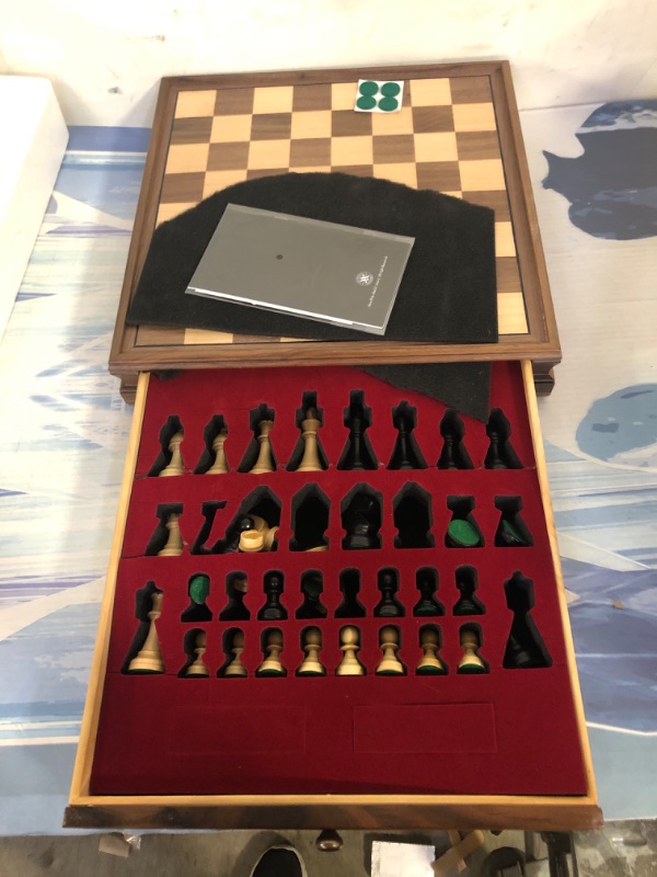 Photo 2 of A&A 15 inch Walnut Wooden Chess Sets w/ Storage Drawer / Triple Weighted Chess Pieces - 3.0 inch King Height/ Walnut Box w/Walnut & Maple Inlay / 2 Extra Queen / Classic 2 in 1 Board Games/ Chess Only Triple Weighted Pieces w/ Walnut Box