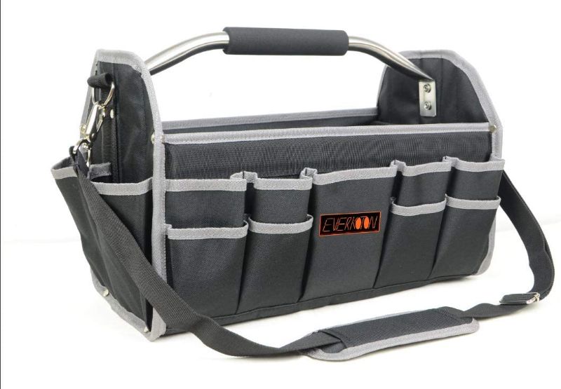 Photo 1 of 19"Open Tool Tote Collapsible bag with Shoulder Strap Portable Waterproof Tool Organizer Made Oxford Cloth(Grey trim)
