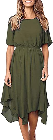 Photo 1 of Alaster Women’s Chiffon Short Sleeve Casual Midi Dress Irregular Hem Summer Dress
