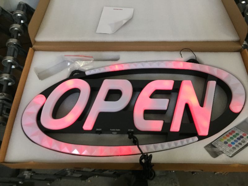 Photo 2 of AMEVRGTHS Neon Open Sign for Business Open Neon Light, 24''×12'', 16 LED Color Combos, Running Effects of up and Down Arc, Adjustable Speed and Brightness, Apply to Wall Window Shop Store Office Black