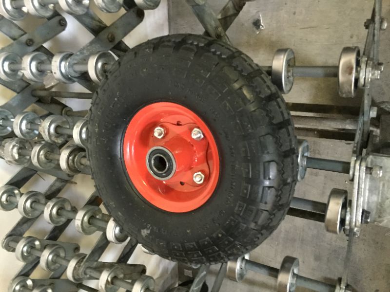 Photo 2 of 4.10/3.50-4 tire and Wheel Flat Free,10" Solid Tire Wheel with 5/8" Bearings,2.1" Offset Hub,for Gorilla Cart,Garden Carts,Dolly,Trolley,Dump Cart,Hand Truck/Wheelbarrow/Garden Wagon (2 Pack-Orange) Orange-Flat Free-2Pcs