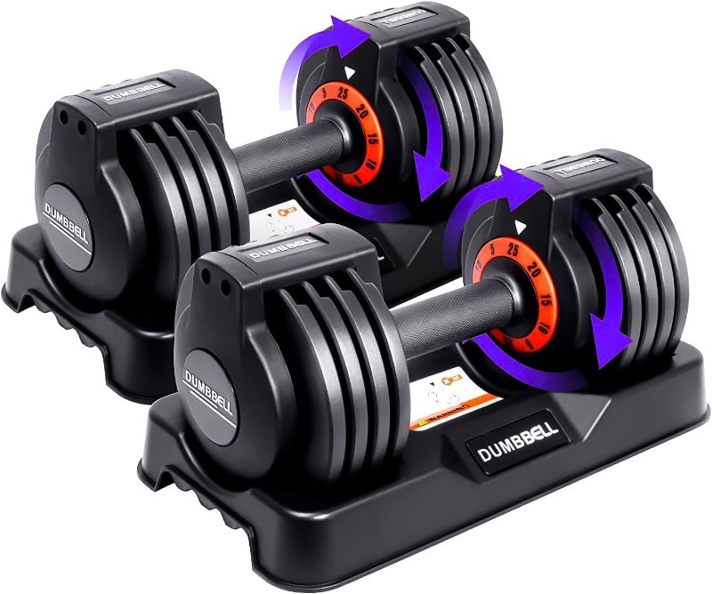 Photo 1 of 25/55 lbs Pair Adjustable Dumbbells Set, Adjustable Weights Dumbbells Set for Men and Women with Anti-Slip Fast Adjust Weight by Turning Handle
