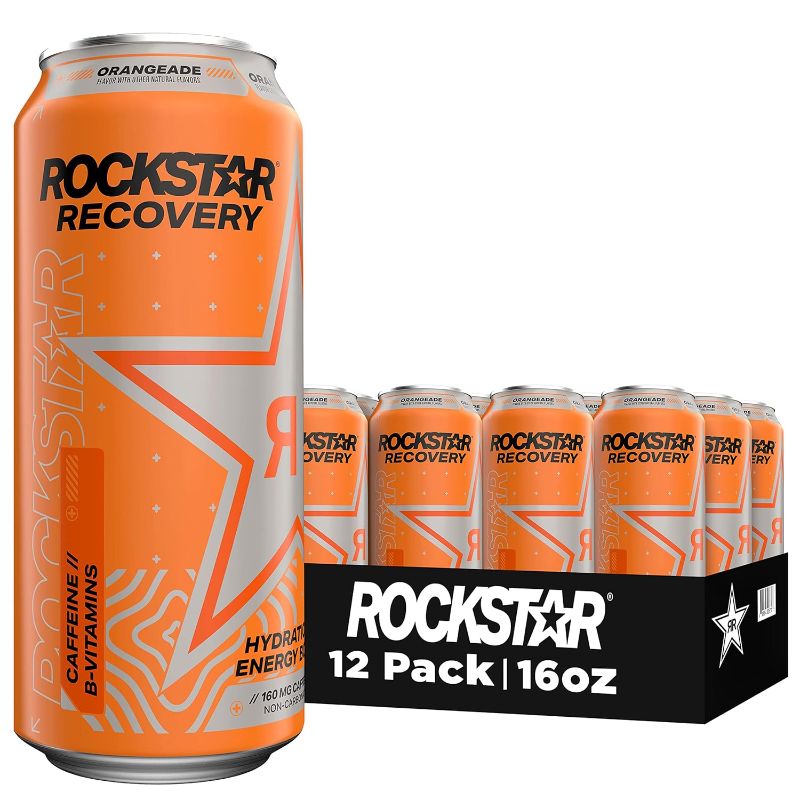 Photo 1 of 10/2024* Rockstar Energy Drink with Caffeine Taurine and Electrolytes, Recovery Orange, 16 Fl Oz (Pack of 12)
