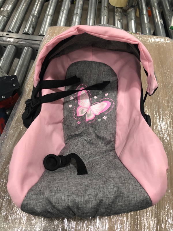 Photo 2 of Bayer Design 67933AA Toy, Car Seat Easy Go for Neo Vario Pram with Cover, Doll Accessories, Pink, Grey with Butterfly,Grey/pink, for dolls up to 18"
