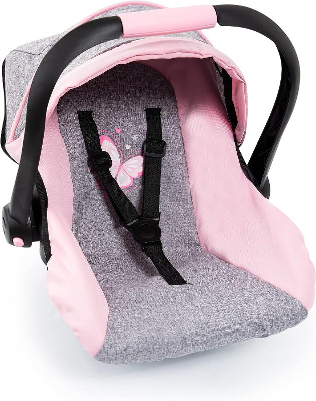 Photo 1 of Bayer Design 67933AA Toy, Car Seat Easy Go for Neo Vario Pram with Cover, Doll Accessories, Pink, Grey with Butterfly,Grey/pink, for dolls up to 18"
