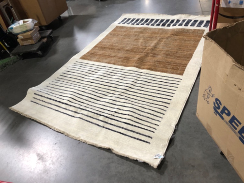 Photo 4 of ***USED - STAINED - SEE PICTURES - NO PACKAGING***
nuLOOM Keeva Modern Striped Fringe Area Rug, 7x10 Feet, Beige