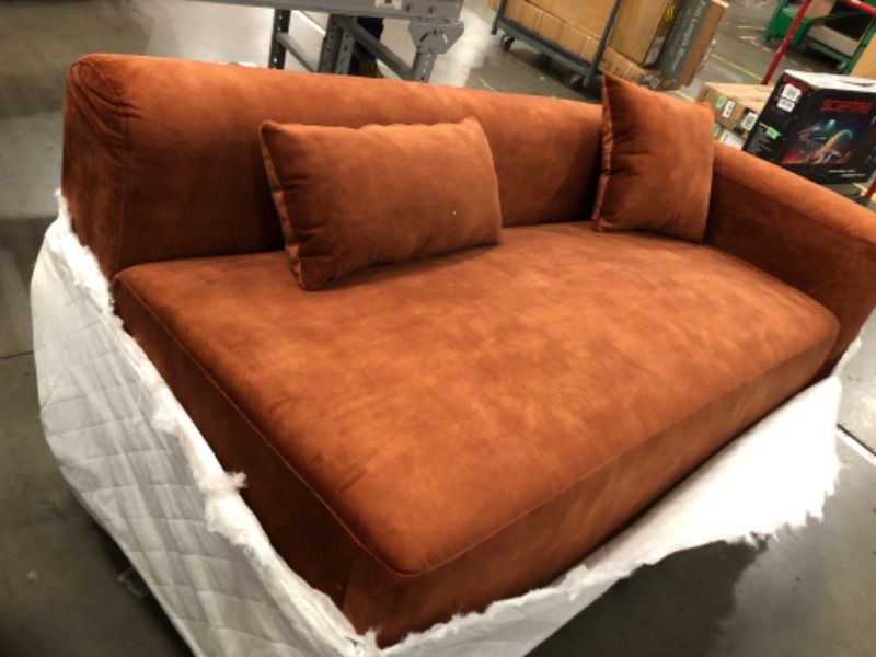 Photo 2 of   Luxury Modern Tight Curved Back Velvet Sofa, Minimalist Style Comfy Couch for Living Room Apartment Reception Space, Tangerine L-Shape Left Chaise***COMPLETE SETE ***  
