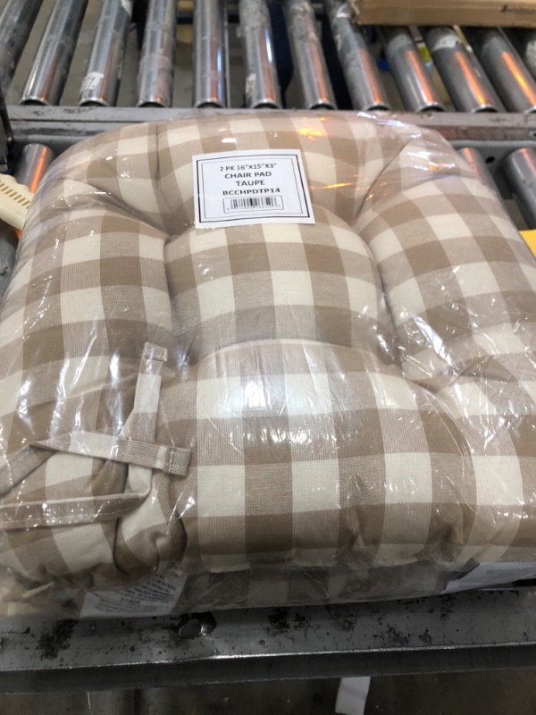 Photo 2 of Buffalo Check Taupe Checkered Tufted Seat Cushion Chair Pad (Set of 2)